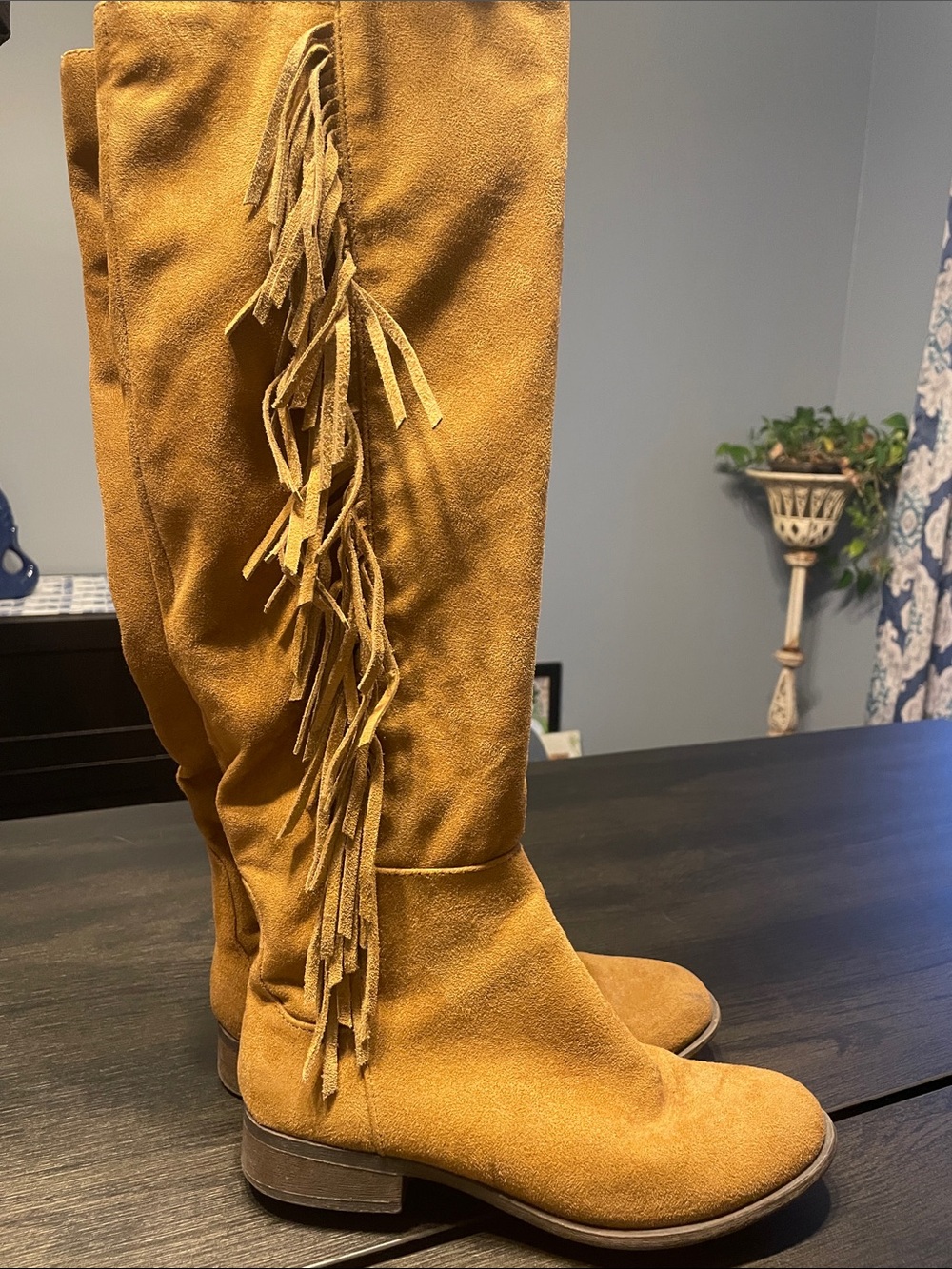 Mossimo Supply Co. Fringe Over-the-Knee Suede Boots - Tan